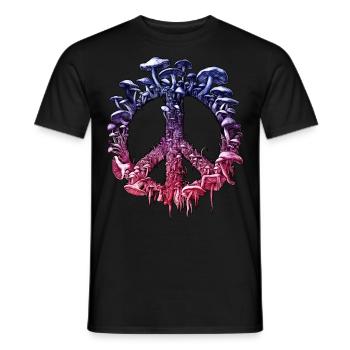 Vibrant Psychedelic Mushroom Peace Sign - Men's T-Shirt - black - Front - AI Model Male 178 light (178cm)