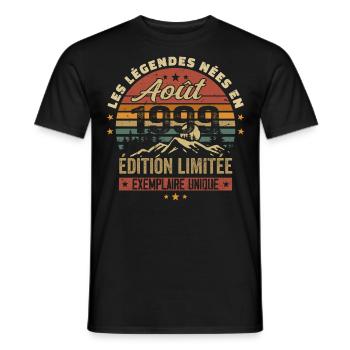 August 1999 Birthday Gift August 1999 August - Men's T-Shirt - black - Front - AI Model Male 178 light (178cm)