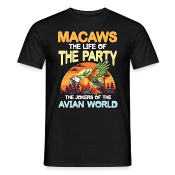 Macaws The Life of the Party Jokers Avian Wolrd - Männer T-Shirt - Schwarz - Vorne - AI Model Male 178 light (178cm)