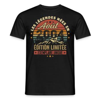 Août 2004 Cadeau Anniversaire Aout 2004 August - T-shirt homme - noir - Devant - AI Model Male 178 light (178cm)
