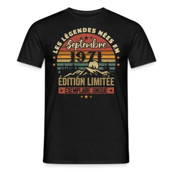 Rétro 1971 - Les légendes nées en Septembre 1971 - T-shirt homme - noir - Devant - AI Model Male 178 light (178cm)