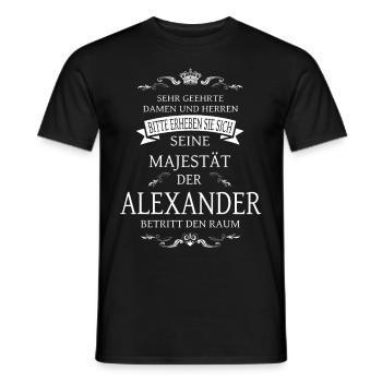 His Majesty Alexander enters the room - Men's T-Shirt - black - Front - AI Model Male 178 light (178cm)