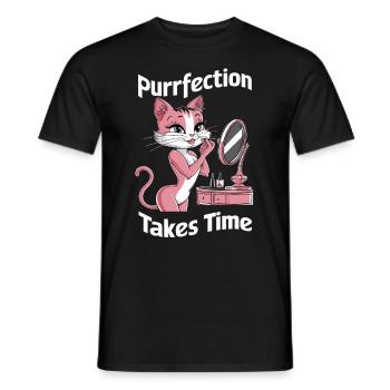 Purrfection Takes Time Niedliche Katze - Männer T-Shirt - Schwarz - Vorne - AI Model Male 178 light (178cm)