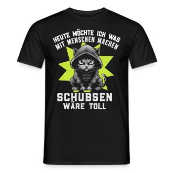 Irony Funny Work Cat Funny Sarcasm Antisocial - Men's T-Shirt - black - Front - AI Model Male 178 light (178cm)