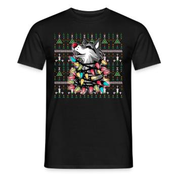 Wolf Ugly Christmas Weihnachten Xmas Santa Claus - Men's T-Shirt - black - Front - AI Model Male 178 light (178cm)
