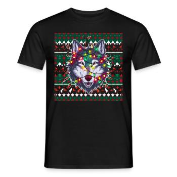 Wolf Ugly Christmas Weihnachten Xmas Santa Claus - Men's T-Shirt - black - Front - AI Model Male 178 light (178cm)