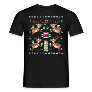 Bier Weihnachten Christmas Xmas Saufen Rentier - Männer T-Shirt - Schwarz - Vorne - AI Model Male 178 light (178cm)
