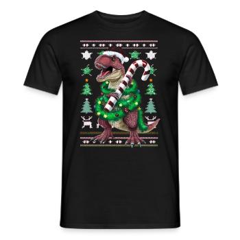 Dinosaur Ugly Christmas Christmas Xmas Trex - Men's T-Shirt - black - Front - AI Model Male 178 light (178cm)