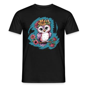 Niedliche Eule Vogel Federn Blumen für einen - Männer T-Shirt - Schwarz - Vorne - AI Model Male 178 light (178cm)