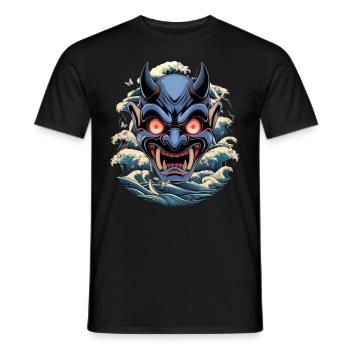 Japan Oni Maske Dämon Sad Aesthetic Edgy Streetwea - Männer T-Shirt - Schwarz - Vorne - AI Model Male 178 light (178cm)