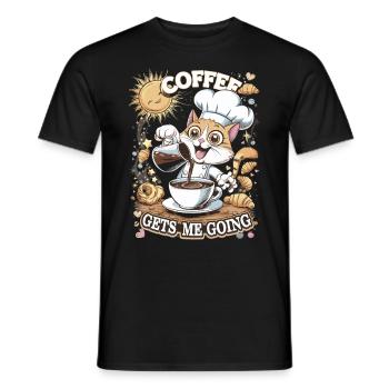 Niedliche Katze genießt den Morgenkaffee - Männer T-Shirt - Schwarz - Vorne - AI Model Male 178 light (178cm)