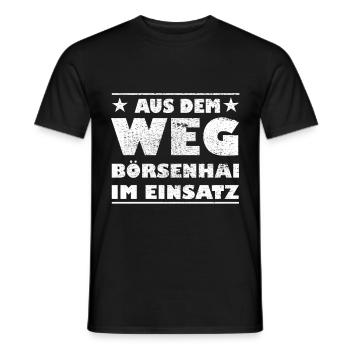 Out of the way: Stock market shark in action Design - Men's T-Shirt - black - Front - AI Model Male 178 light (178cm)