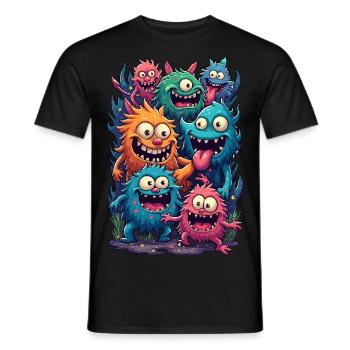 Happy Monster Family - Men's T-Shirt - black - Front - AI Model Male 178 light (178cm)