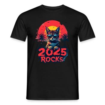 Das Jahr 2025 wird rocken Katze für - Männer T-Shirt - Schwarz - Vorne - AI Model Male 178 light (178cm)