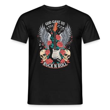 God Gave Us Rock N Roll Inspiration For Musicians - Men's T-Shirt - black - Front - AI Model Male 178 light (178cm)