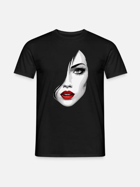 Beautiful Woman's Face Aesthetics Art with Red Lips - Men's T-Shirt - black