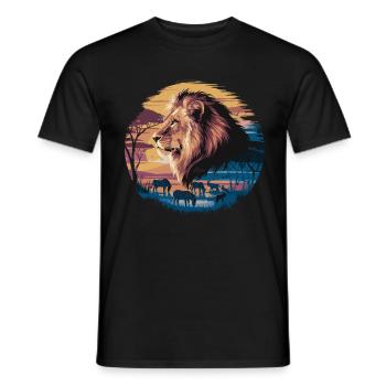 Löwe in der Wüste mit Zebras und Antilopen bei - Männer T-Shirt - Schwarz - Vorne - AI Model Male 178 light (178cm)