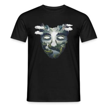 Hiking: Nature face with mountain panorama - Men's T-Shirt - black - Front - AI Model Male 178 light (178cm)