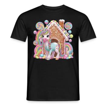 Süßigkeiten Einhorn und Lebkuchenhaus Magie - Männer T-Shirt - Schwarz - Vorne - AI Model Male 178 light (178cm)