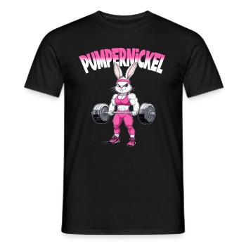 Lapin mignon dans la salle de sport avec puissance pumpernickel - T-shirt homme - noir - Devant - AI Model Male 178 light (178cm)