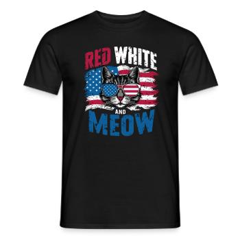 Red White And Meow: Amerikanische Katzenliebe - Männer T-Shirt - Schwarz - Vorne - AI Model Male 178 light (178cm)