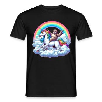 Sloth riding unicorn under rainbow clouds - Men's T-Shirt - black - Front - AI Model Male 178 light (178cm)