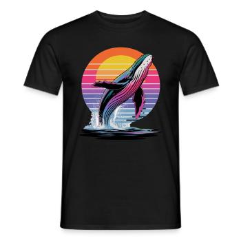 Whale at sunset in front of a colorful - Men's T-Shirt - black - Front - AI Model Male 178 light (178cm)