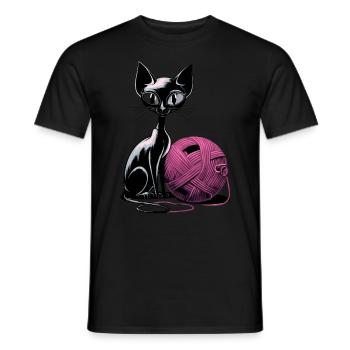 Chat noir avec pelote de laine pour les amoureux des chats - T-shirt homme - noir - Devant - AI Model Male 178 light (178cm)