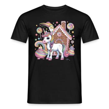 Magic Unicorn and Gingerbread House with - Men's T-Shirt - black - Front - AI Model Male 178 light (178cm)
