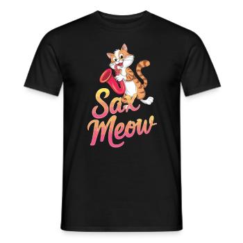 Sax Meow Cat Playing Saxophone Funny - Men's T-Shirt - black - Front - AI Model Male 178 light (178cm)
