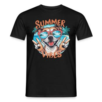 Ambiance estivale chien sur la plage avec des lunettes de soleil pour - T-shirt homme - noir - Devant - AI Model Male 178 light (178cm)