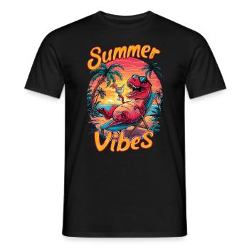 Ambiance estivale dino sur la plage avec des palmiers et - T-shirt homme - noir - Devant - AI Model Male 178 light (178cm)