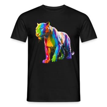 Farbspritzer Tiger mit Lebendigen Farben und - Männer T-Shirt - Schwarz - Vorne - AI Model Male 178 light (178cm)