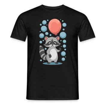 Fröhlicher Waschbär mit Luftballon und Blasen - Männer T-Shirt - Schwarz - Vorne - AI Model Male 178 light (178cm)