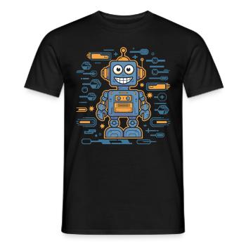 Cheerful robot with gears and - Men's T-Shirt - black - Front - AI Model Male 178 light (178cm)
