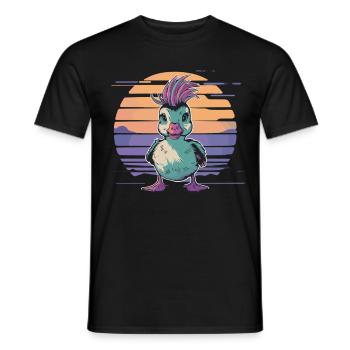 Duck punk in sunset with naughty - Men's T-Shirt - black - Front - AI Model Male 178 light (178cm)