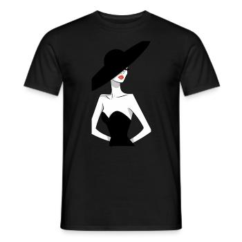 Dame élégante en robe noire avec grand chapeau - T-shirt homme - noir - Devant - AI Model Male 178 light (178cm)