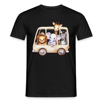 Safari adventure with funny animals on the bus - Men's T-Shirt - black - Front - AI Model Male 178 light (178cm)