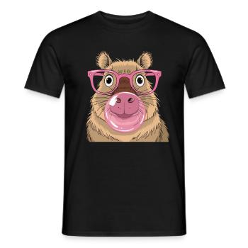 Capybara with pink glasses and bubblegum bubbles style - Men's T-Shirt - black - Front - AI Model Male 178 light (178cm)