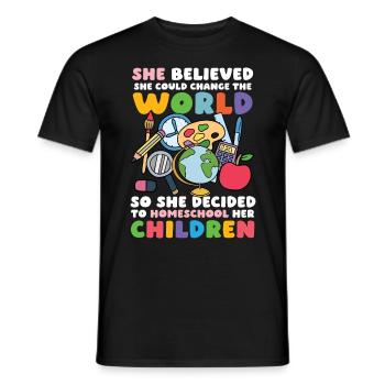 She believed she could change the world, so - Men's T-Shirt - black - Front - AI Model Male 178 light (178cm)