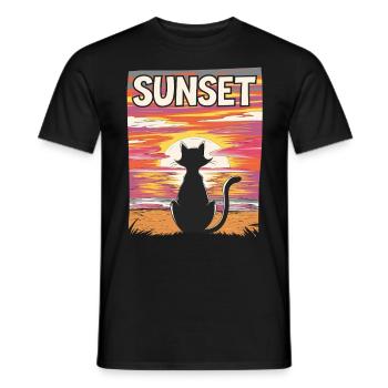 Friedlicher Sonnenuntergang Katze für eine - Männer T-Shirt - Schwarz - Vorne - AI Model Male 178 light (178cm)