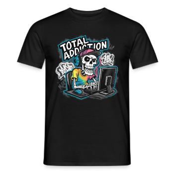 Total Addiction Gamer Skull Illustration - Men's T-Shirt - black - Front - AI Model Male 178 light (178cm)