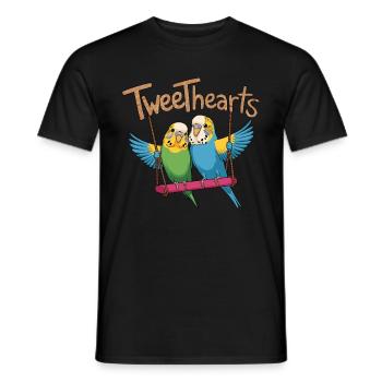 Two budgies tweethearts on swing - Men's T-Shirt - black - Front - AI Model Male 178 light (178cm)