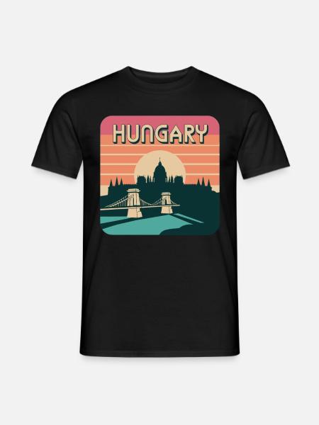 Ungarn Silhouette mit Kettenbrücke und Parlament - Männer T-Shirt - Schwarz