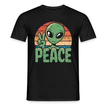 Alien UFO Peace - Men's T-Shirt - black - Front - AI Model Male 178 light (178cm)