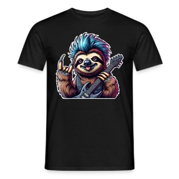 Faultier Rock and Roll Gitarrist - Männer T-Shirt - Schwarz - Vorne - AI Model Male 178 light (178cm)