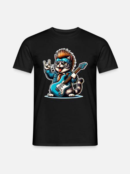 Cat Rock and Roll Guitarist - Men's T-Shirt - black