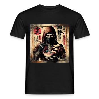 Ramen Ninja Grunge Poster Style - Men's T-Shirt - black - Front - AI Model Male 178 light (178cm)