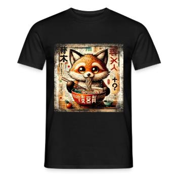 Ramen Fuchs Grunge Poster Style - Männer T-Shirt - Schwarz - Vorne - AI Model Male 178 light (178cm)