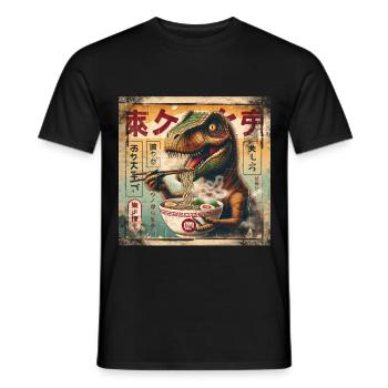 Ramen T Rex Grunge Poster Style - Men's T-Shirt - black - Front - AI Model Male 178 light (178cm)